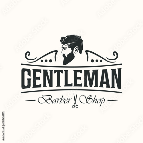barbershop fashion haircut vintage logo vector minimalist illustration design, barbershop business symbol design