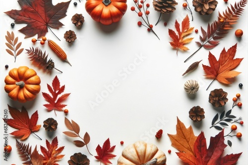 Autumn background with yellow leaves on a white background, autumnal decorations with copy space for design.
