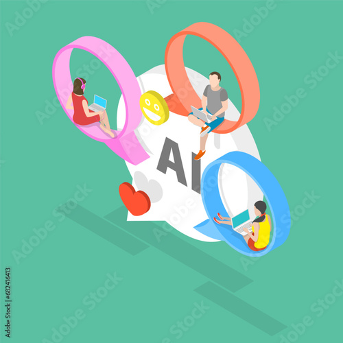 3D Isometric Flat Vector Illustration of AI Chat Bot, Artificial Intelligence Robot