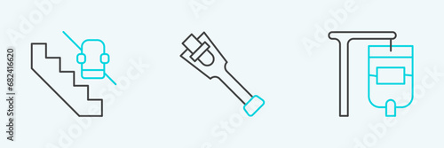 Set line IV bag, Disabled elevator and Prosthesis leg icon. Vector