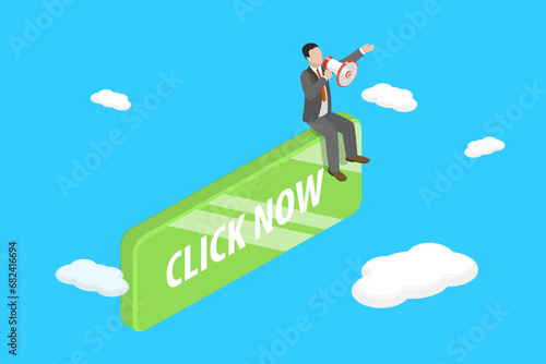 3D Isometric Flat Vector Illustration of Call To Action, Online Advertising