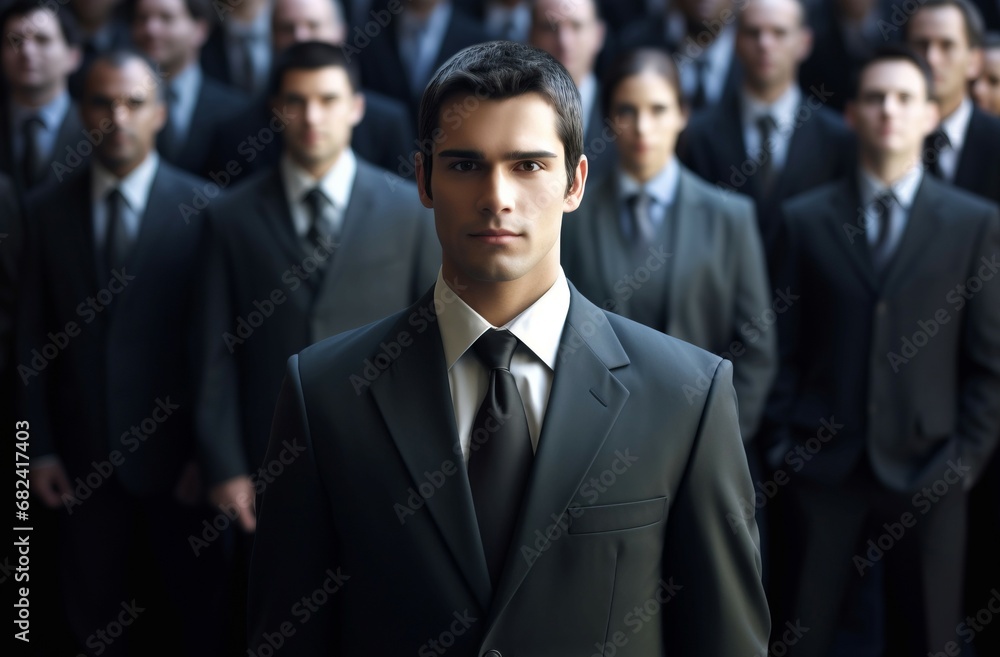 Professional business manager man in front of his team. Corporate executive businessman leadership director. Generate ai Professional business manager man in front of his team. Corporate executive businessman leadership director. Generate ai