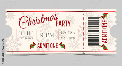 Christmas party pink ticket template for admit one
