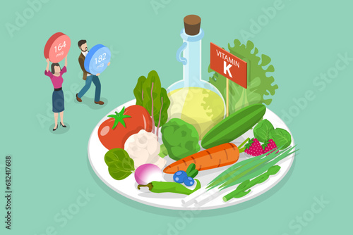 3D Isometric Flat Vector Illustration of Vitamin K, Serum Collagen Complex