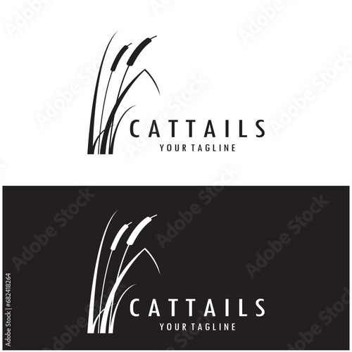 cattails or river reed grass plant logo design, aquatic plants, swamp, wild grass vector photo