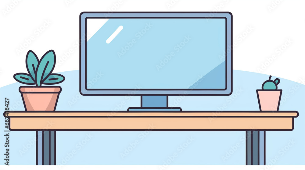 Computer Laptop on table with bokeh, desk blank work office mockup monitor Computer Laptop on table with bokeh, desk blank work office mockup monitor