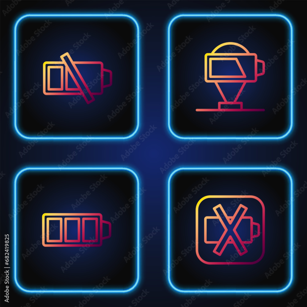 Fototapeta premium Set line Low battery, Battery charge, and . Gradient color icons. Vector
