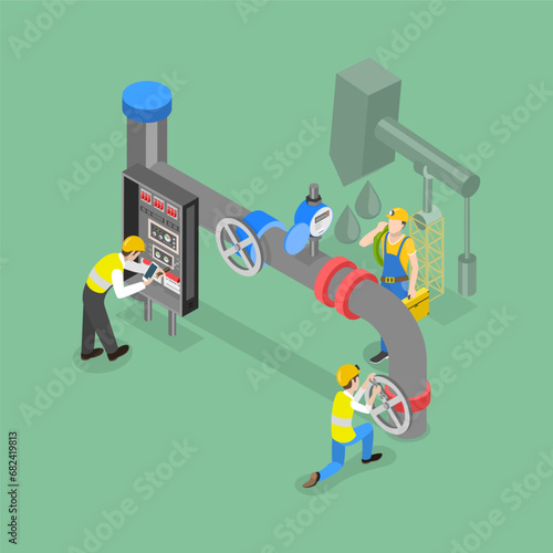 3D Isometric Flat Vector Illustration of Oil And Gas Transportation Control, Petroleum Fuel Industry
