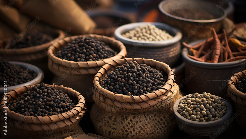 Aromatic bags of black pepper, plucked from verdant plants in bustling markets, add a flavorful punch to any dish, awakening the senses and igniting a passion for bold flavors