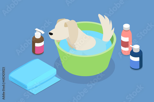 3D Isometric Flat Vector Illustration of Relaxing Time For Domestic Pet, Happy Relaxing Dog