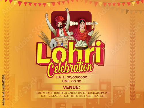 creative poster sketch of Lohri festival for Punjabi festival.