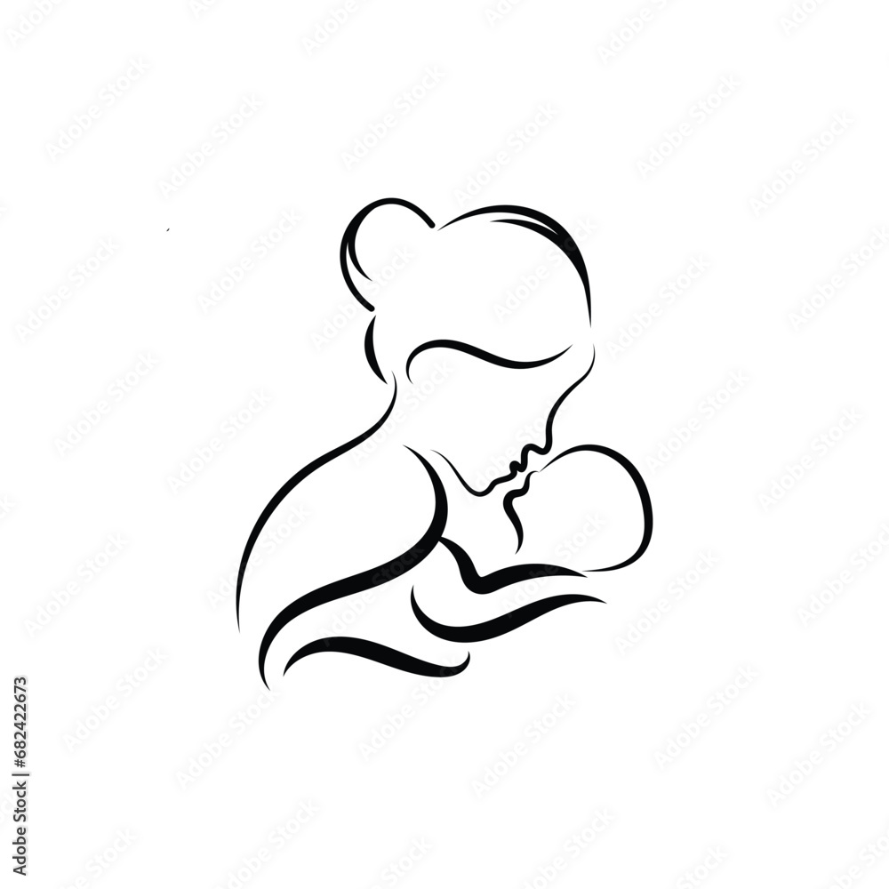 Obraz premium mom and son, Mother's love, close-up faces, drawing, Mother's Day, mom's hug, Mom and daughter