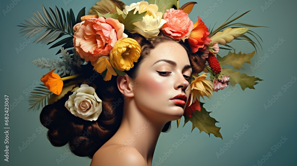 Woman with flower bouquet head Woman with flower bouquet head