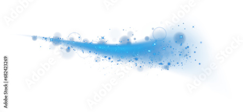 Blue sparks and blue stars shine with special light. Sparkles. Christmas light effect. Sparkling magical dust particles. Abstract light lines of motion and speed, with flying dust glitter. PNG.