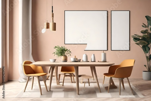 Mockup poster in the interior with a table in trendy colors © MISHAL