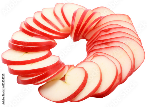 Red apple slices forming a ring isolated on a transparent background