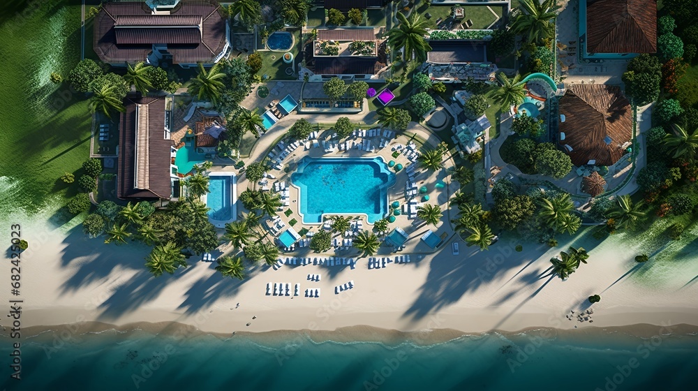 Aerial View Of Luxury Tropical Resort.  (Generative AI).