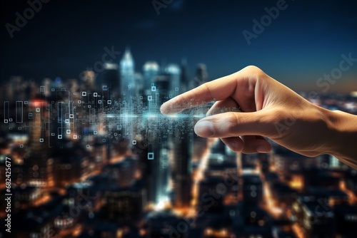 Hands of human touching big data of Global network connection, Internet and digital technology