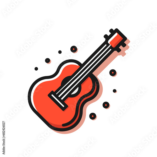 Guitar icon  Acoustic musical instrument sign Isolated on white background. Flat colored vector illustration.
