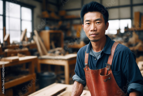 Portrait of an asian craftsworker at his workshop