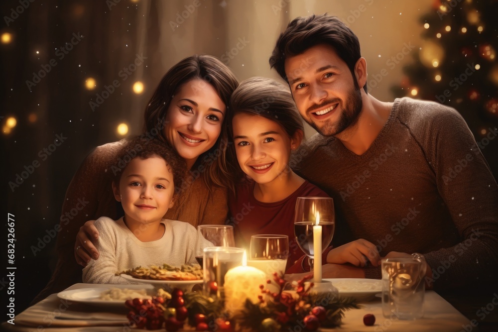 happy family at a large table celebrating christmas at home happy family at a large table celebrating christmas at home