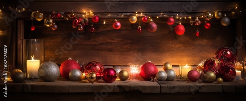 A Cozy Christmas Fireplace with a Festive Display of Ornaments