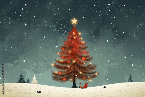 Winter illustration Christmas card, Christmas tree