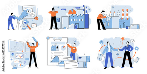 Process management. Vector illustration. Monitoring and analyzing progress are critical for successful process management The process management metaphor provides visual representation complex systems