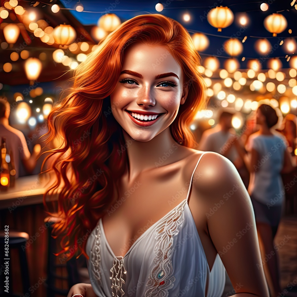 Girl dancing in a beach bar in the evening Girl dancing in a beach bar in the evening