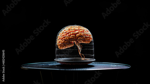 Brain locked in a cage for feeling trapped illustration
