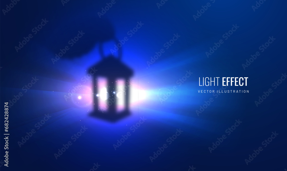 Lamp old silhouettes with light effect in blurred style. Light effect of the spotlight is an element of the Christmas and Ramadan design . Vector illustration Lamp old silhouettes with light effect in blurred style. Light effect of the spotlight is an element of the Christmas and Ramadan design . Vector illustration