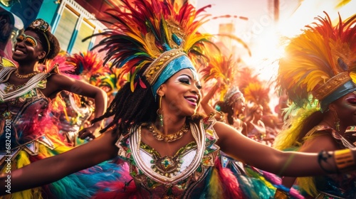 Beautiful samba dancers performing in a carnival