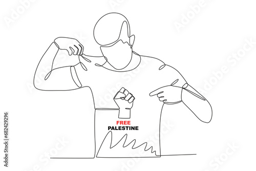 A man wearing a shirt defending Palestine. Palestine solidarity one-line drawing
