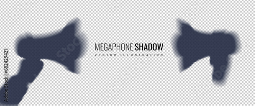 Loudspeaker silhouette in blurred style. Shadow from a megaphone with a hand. Vector illustration