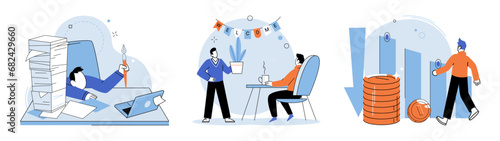 Business chaos. Vector illustration. Problems arise, causing stress and creating mess needs to be addressed Tight deadlines contribute to confusion and heightened stress levels Employees