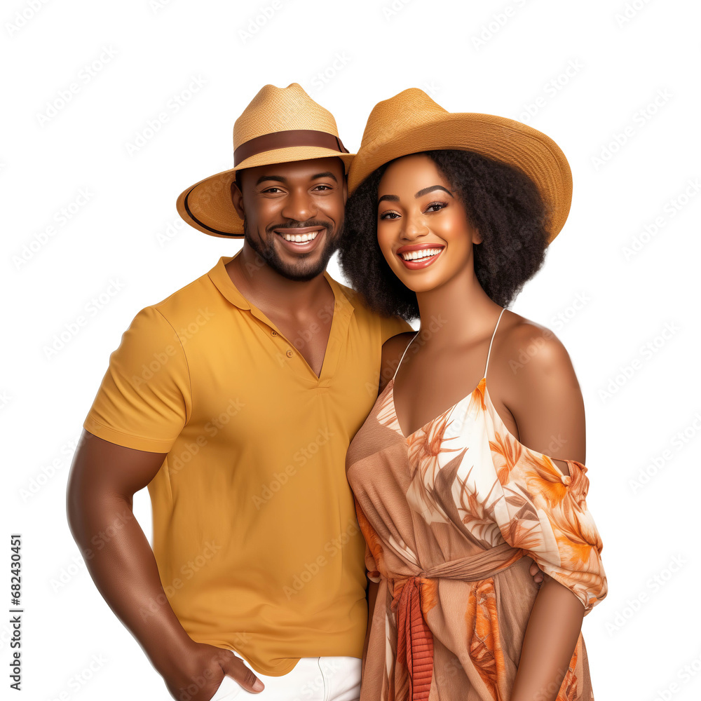 Attractive black couple in summer vacation outfit Attractive black couple in summer vacation outfit