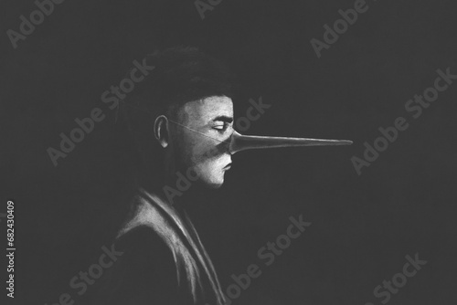 Portrait of liar man in the dark, illustration surreal concept photo