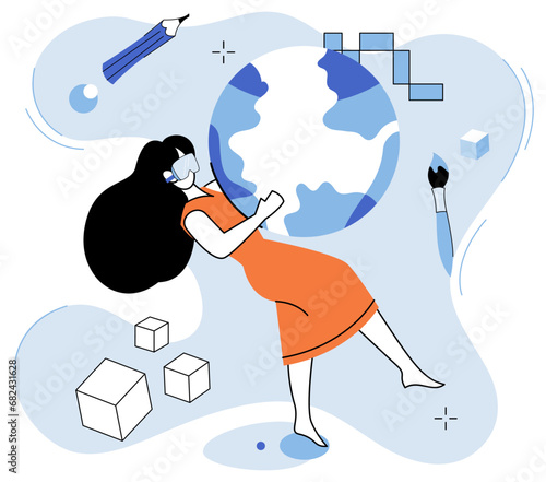 Metaverse vector illustration. Virtual reality simulators provide glimpse into future immersive entertainment in metaverse The metaverse metaphorically represents integration reality and virtual