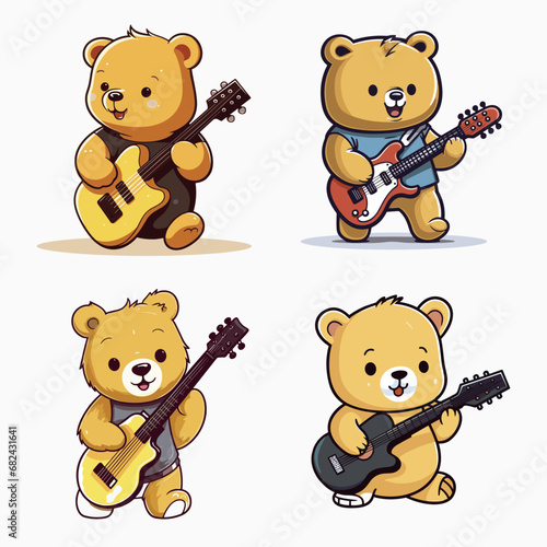 Cute bear with guitar cartoon character vector illustration