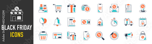Black Friday Sale, Shopping and e-commerce vector icon set

