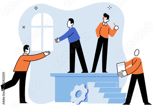 Partnership. Vector illustration. Teamwork is cornerstone effective corporate performance Productive meetings facilitate communication and collaboration within group Effective communication is vital