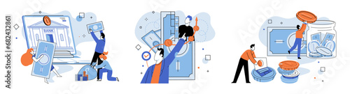 Crowdfunding. Vector illustration. Crowdfunding allows individuals to directly contribute to business success Backers contributions lead to societal impact in crowdfunding Donating to crowdfunding