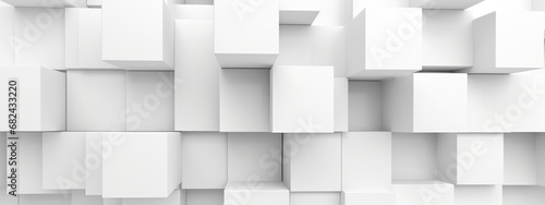 3D Random shifted white cube boxes block the background wallpaper banner modern