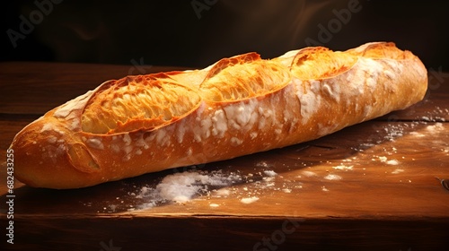 A rustic French baguette with a golden crust and airy interior