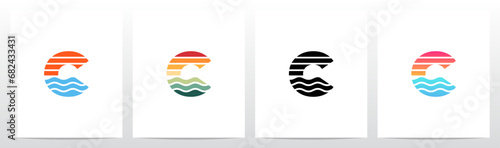 Sunset Sunrise On Sea Water Letter Logo Design C