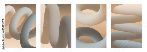 Dynamic curved lines. Set of abstract backgrounds with soft color gradient 3d twisted shapes for creative graphic design. Vector illustration.