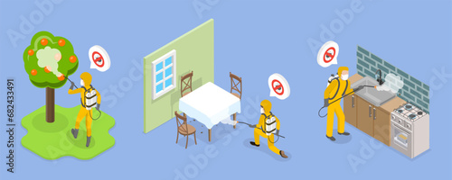 3D Isometric Flat Vector Illustration of Pest Control Service, Home Hygiene Disinfection