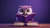 A Owl with a big purple cute eyes with a smile small.Generative AI