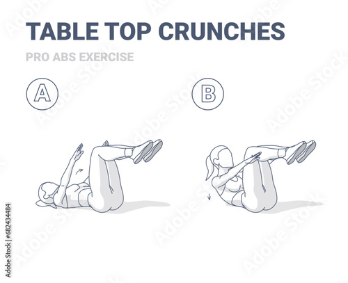 Girl Doing Tabletop Crunch or Double Crunches Abs Exercise Outlined Guidance