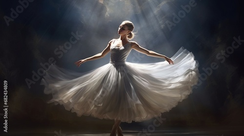 Illustrate the elegance of a dancer gracefully performing ballet under the spotlight.